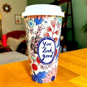 Anthropologie Ceramic You Look Good Travel Mug by Molly Hatch
